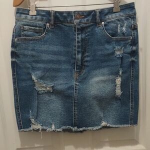 Wax Jean Blue Distressed Mini Skirt
